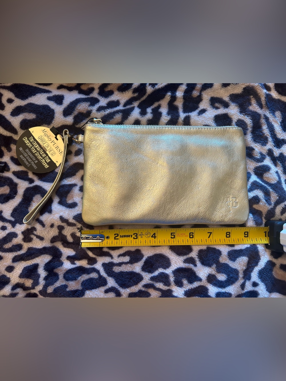 H Butler Mighty Purse Metallic Gold Leather Wristlet Clutch With Power Bank